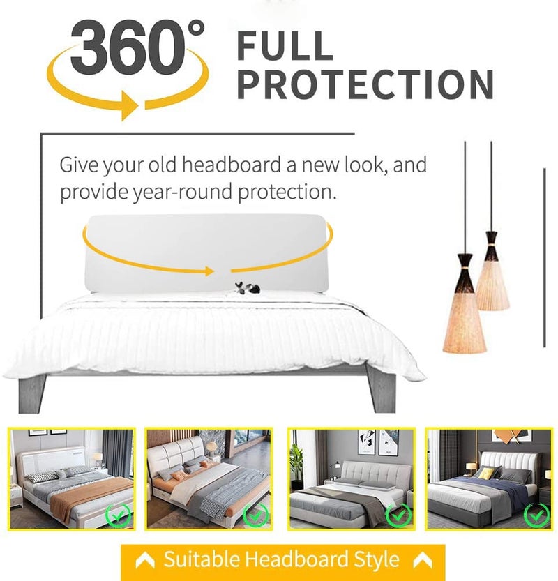 DUJUIKE Bed Headboard Cover for Queen  Stretch Bed Headboard Slipcover Covers  Dustproof Protector Velvet Cover for Upholstered Headboard (White  for Queen Headboard (59""-67"")) - Image 4